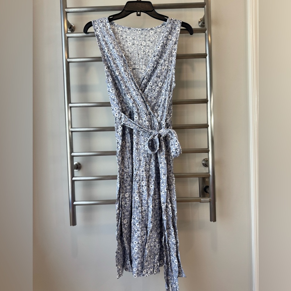 Floral Wrap Dress in Blue and White